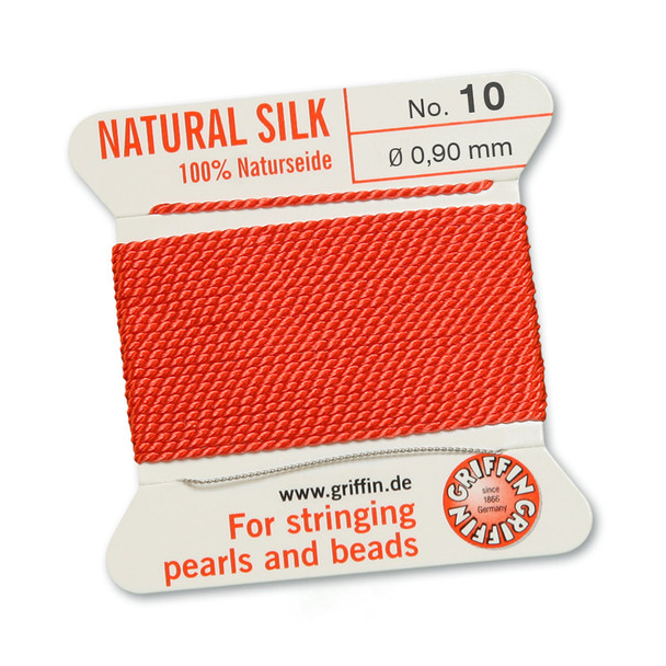 Griffin 100 % Natural Silk 2m 1 needle  - Size 10 coral