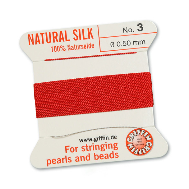 Griffin 100 % Natural Silk 2m 1 needle  - Size 3 red