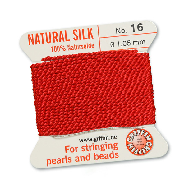 Griffin 100 % Natural Silk 2m 1 needle  - Size 16 red