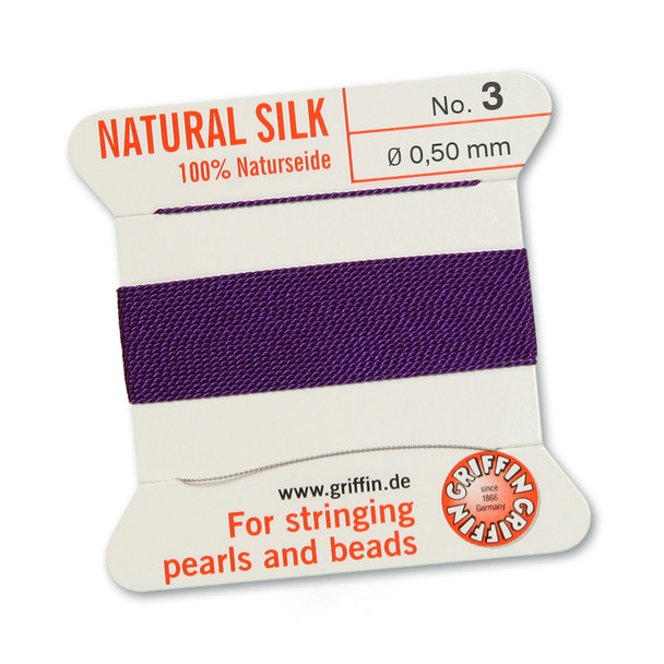 Griffin 100 % Natural Silk 2m 1 needle  - Size 3 amethyst