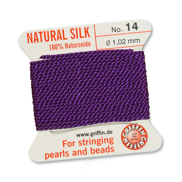 Griffin 100 % Natural Silk 2m 1 needle  - Size 14 amethyst