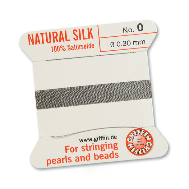 Griffin 100 % Natural Silk 2m 1 needle  - Size 0 grey