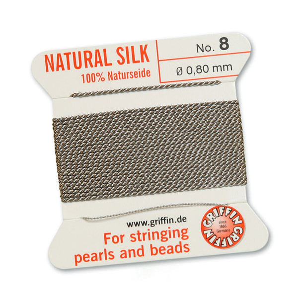 Griffin 100 % Natural Silk 2m 1 needle  - Size 8 grey
