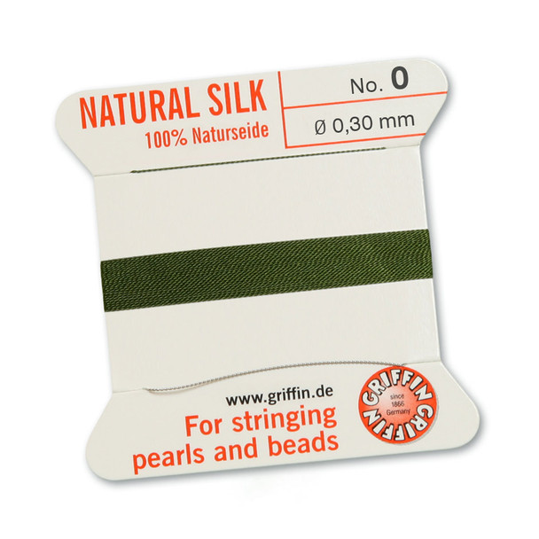 Griffin 100 % Natural Silk 2m 1 needle  - Size 0 olive