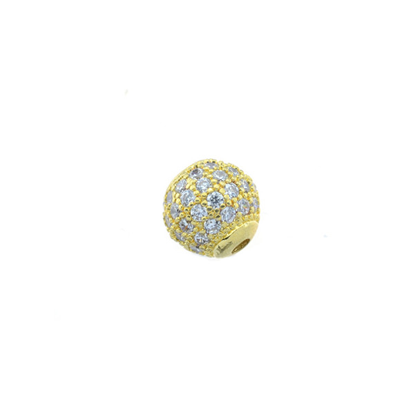 8mm Microset White CZ Round Beads (Gold Plated)