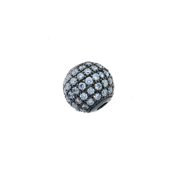 10mm Microset White CZ Round Beads (Black Rhodium Plated)