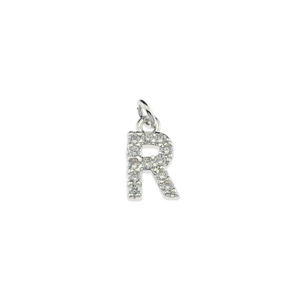 13mm Microset White CZ Letter R (Rhodium Plated) - 2/Pack