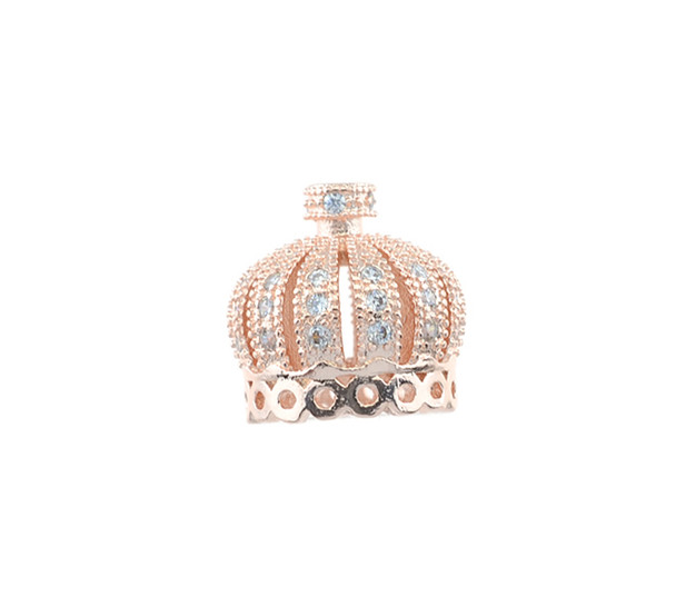 13mm Microset White CZ Crown Tassel Top Part (Rose Gold Plated)