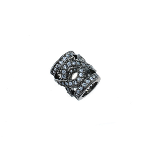 9X10mm Microset White CZ Infinity Tube Spacer (Black Rhodium Plated)