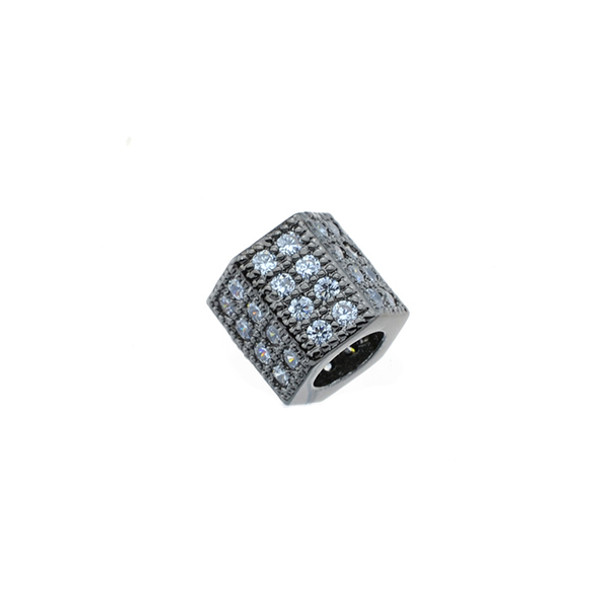 13X13mm Microset White CZ Hex Tube Spacer (Black Rhodium Plated)