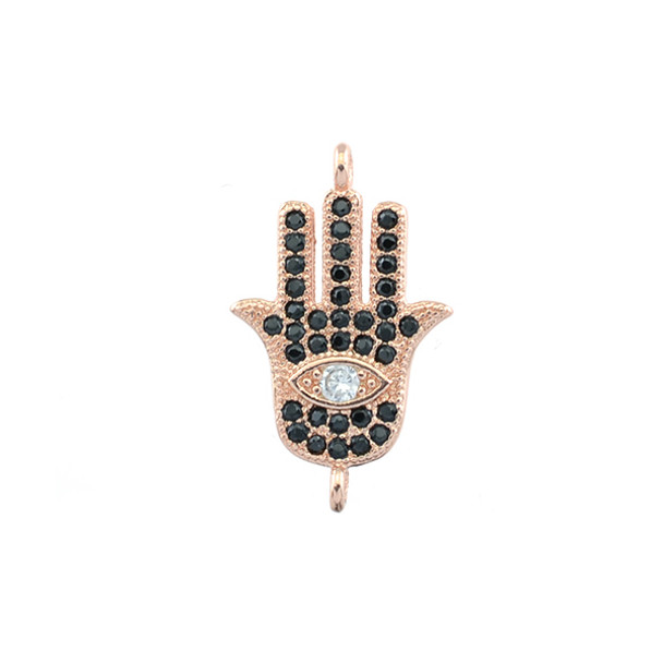 11x18mm Microset Black CZ Hamsa Hand Connector (Rose Gold Plated)