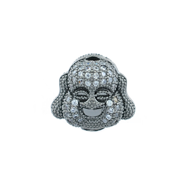 13x15mm Microset White CZ Buddha Head Bead (Black Rhodium Plated)