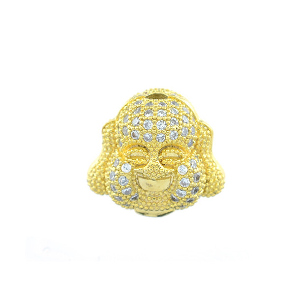 13x15mm Microset White CZ Buddha Head Bead (Gold Plated)