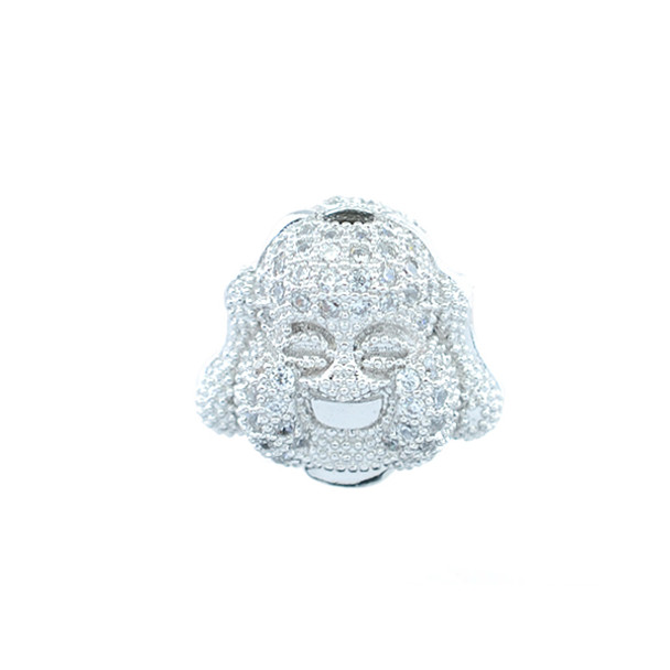 13x15mm Microset White CZ Buddha Head Bead (Rhodium Plated)
