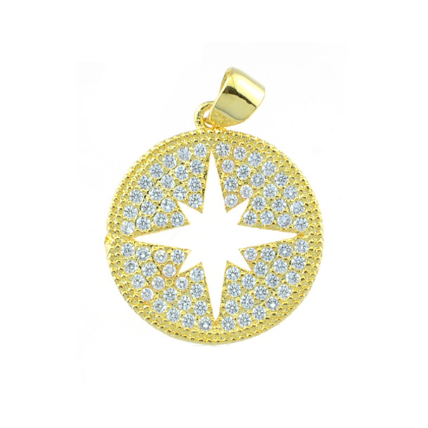 18mm Microset White CZ Compass Charm (Gold Plated)