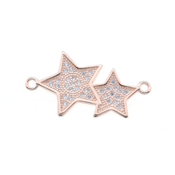 14X20mm Microset White CZ Double Stars Connector (Rose Gold Plated)