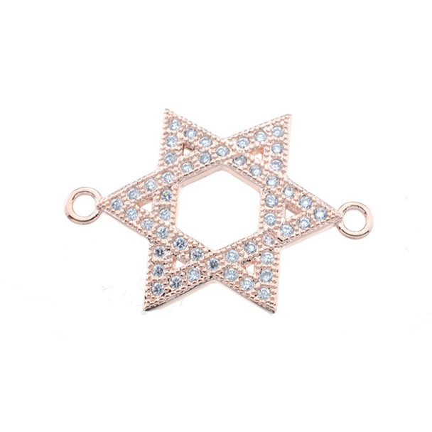 21mm Microset White CZ Star of David Connector (Rose Gold Plated)