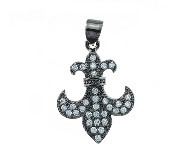 16x24mm Microset White CZ Fleur de Lys Charm (Black Rhodium Plated)