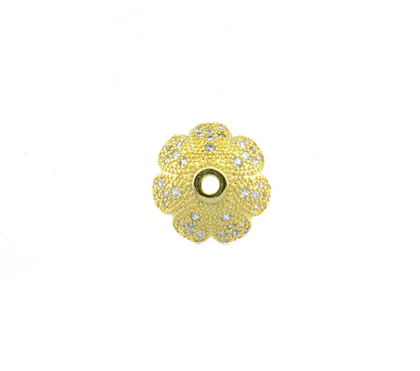 12mm Microset White CZ Flower Bead Cap (Gold Plated)