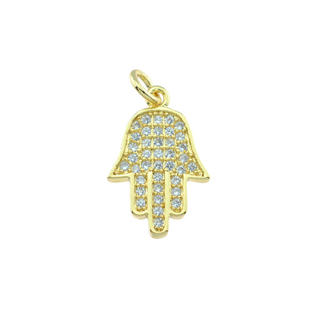 11x19mm Microset White CZ Hamsa Hand Charm (Gold Plated)