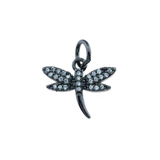 16x16mm Microset White CZ Dragonfly Charm (Black Rhodium Plated)