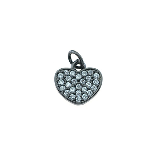 10x13mm Microset White CZ Heart Charm (Black Rhodium Plated)