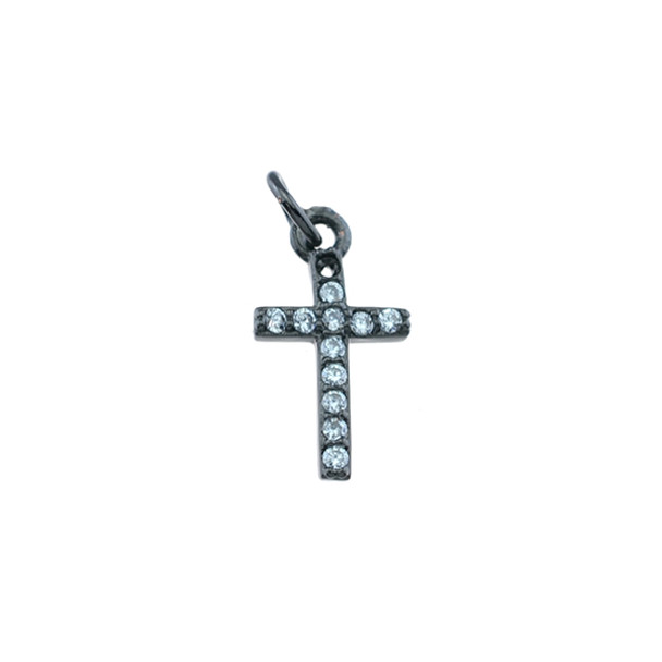 8x16mm Microset White CZ Mini Cross Charm (Black Rhodium Plated)