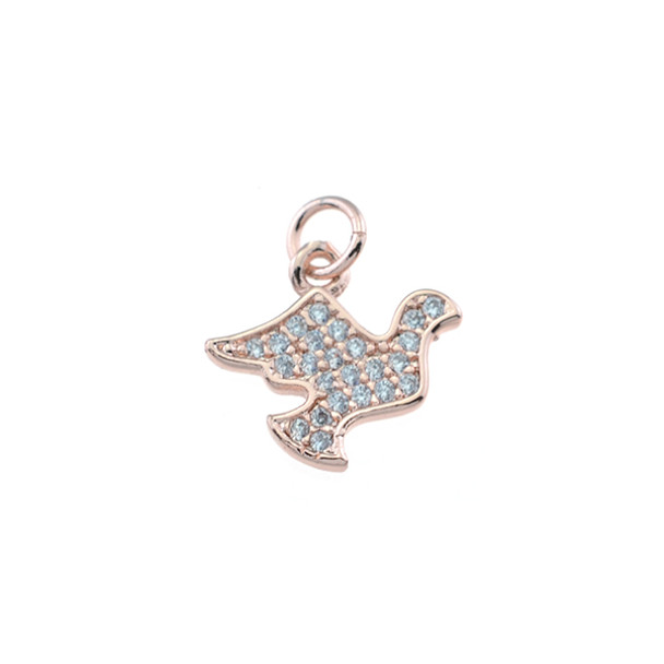 13x13mm Microset White CZ Dove Charm (Rose Gold Plated)