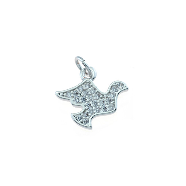 13x13mm Microset White CZ Dove Charm (Rhodium Plated)