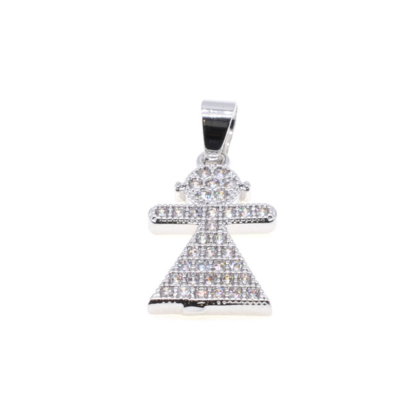 11mm x 21mm Microset White CZ Girl Charm (Rhodium Plated)