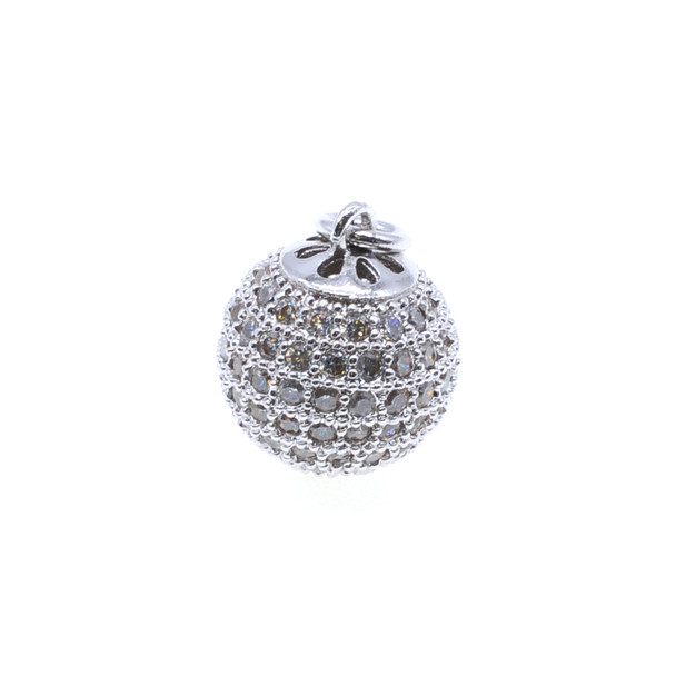 12mm Microset White CZ Round Ball Charm (Rhodium Plated)