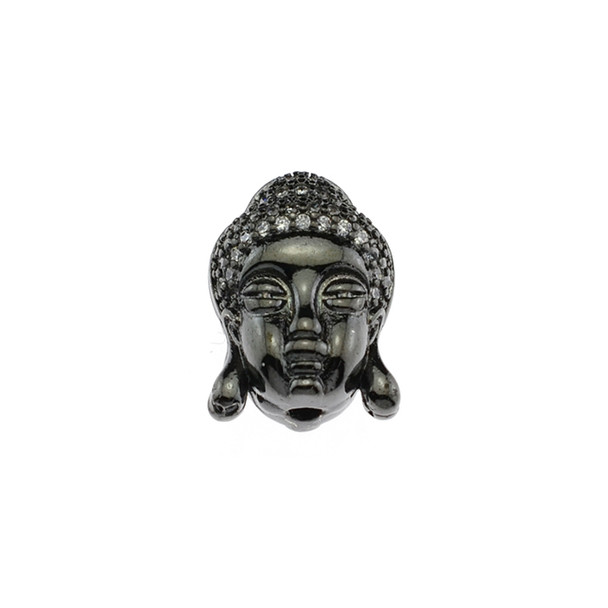 11x15mm Microset White CZ Double Sided Buddha Head Bead (Black Rhodium Plated) - 1/Pack