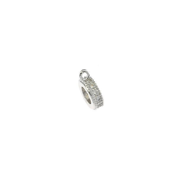 7x3mm Microset White CZ Single Row Spacer with Ring (Rhodium Plated) - 3/Pack