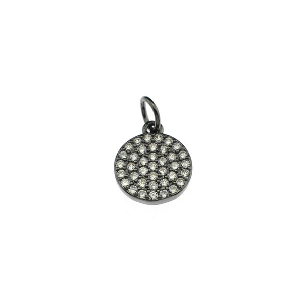 10x12mm Microset White CZ Disc Charm (Black Rhodium Plated) - 2/Pack