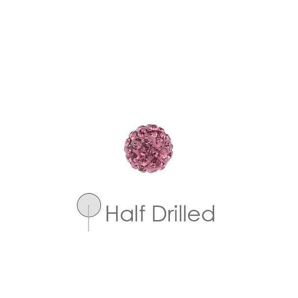 Pave Crystal Half Drilled Beads Light Rose 6mm - 4/Pack