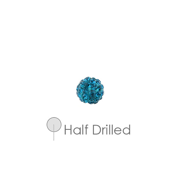 Pave Crystal Half Drilled Beads Blue Zircon 6mm - 4/Pack