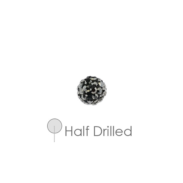 Pave Crystal Half Drilled Beads Jet Hematite 6mm - 4/Pack