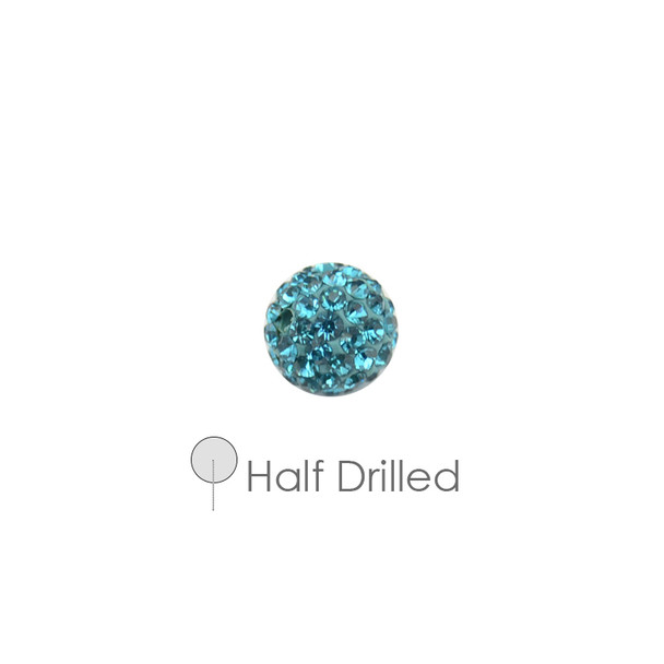 Pave Crystal Half Drilled Beads Blue Zircon 8mm - 4/Pack