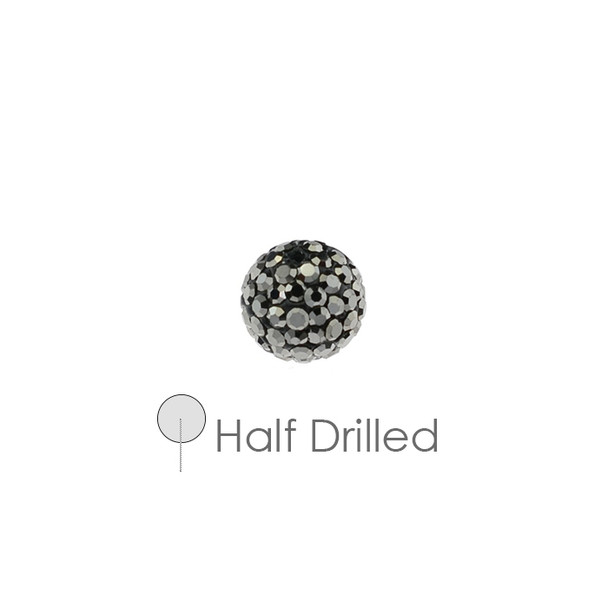 Pave Crystal Half Drilled Beads Jet Hematite 8mm - 4/Pack