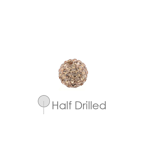 Pave Crystal Half Drilled Beads Light Peach 8mm - 4/Pack