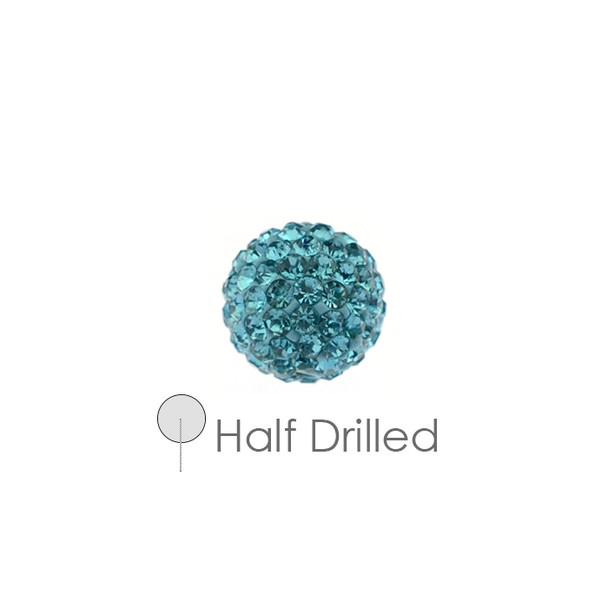 Pave Crystal Half Drilled Beads Aquamarine 10mm - 4/Pack