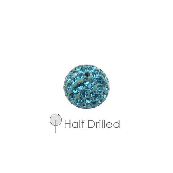 Pave Crystal Half Drilled Beads Blue Zircon 10mm - 4/Pack
