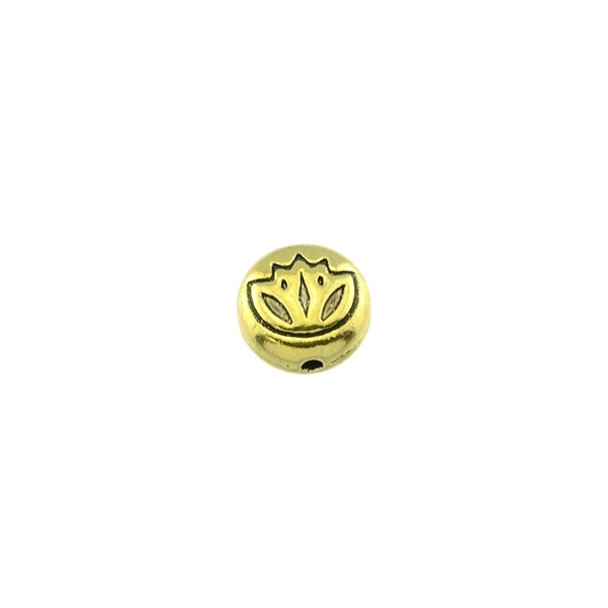 Pewter Lotus Coin Puff Beads 8mm - Gold (50Pcs)