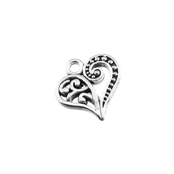 Pewter Heart with Design Charm 13mm x 14mm x 3mm (50Pcs)