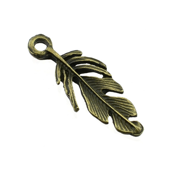 Pewter Feather Charm 11mm x 27mm x 2mm - Antique Brass (36Pcs)