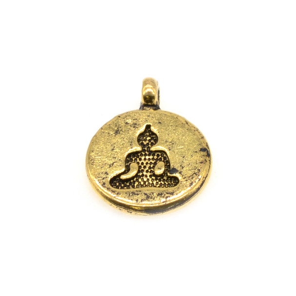 Pewter Buddha Flat Coin Charm 14mm x 19mm x 2mm - Gold (24 Pcs)