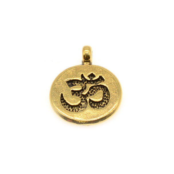 Pewter Namaste Flat Coin Charm 14mm x 19mm x 2mm - Gold (24Pcs)