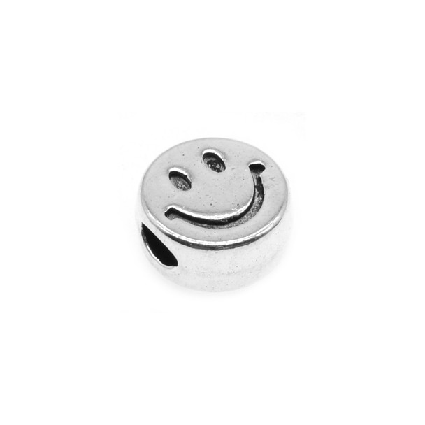 Pewter Large Hole Smily Face One Side Bead 12.3mm x 12.3mm x 6.4mm (15 Pcs)