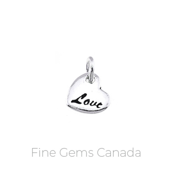 Antique Tibetan Heart with "Love" Charm with Ring (9.5x13mm) - 4/pack - 925 Sterling Silver