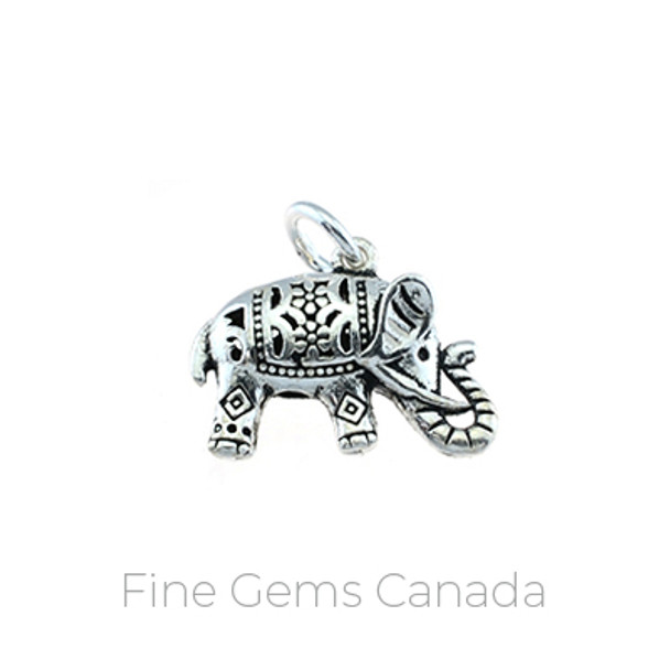 Antique Tibetan Elephant Charm with Ring (16.0x16.3mm) - 2/pack - 925 Sterling Silver